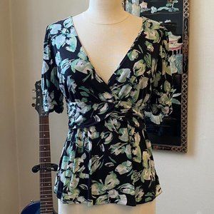 Y2K 2000s Anthropologie Romantic Black/Green Floral Blouse. Ric Rac. Size M.